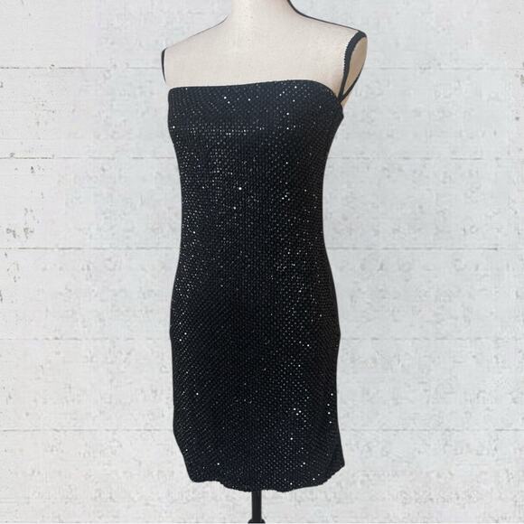 Alice & Olivia Leia Strapless Embellished Sequin Black Mini Dress Size 10 - Picture 6 of 16